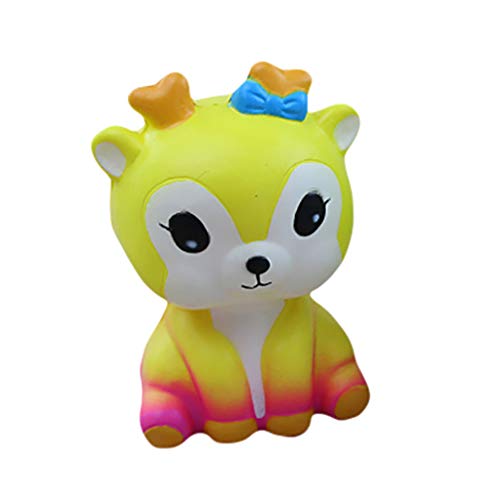 Naiflowers Mochi Squishy Toys, Deer Animal Slow Rising Toy Kawaii Toys, Squeeze Soft Stress Relief Toys hop Props Sensory Toy Party Favors for Kids Toddler Adults (Yellow)