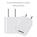 Allytech USB Wall Charger, [2 Pack] 5V/1A 1-Port Universal Rapid Speed USB Travel Wall Charger Adapter Compatible with for iPhone, iPad, Samsung, HTC, LG,iPod,Nokia, White