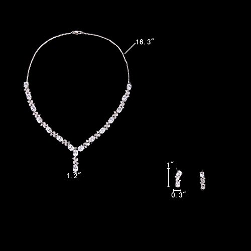 EleQueen Women's Silver-tone Cubic Zirconia Oval Shape Leaf Necklace Earrings Set For Brides And Weddings Clear