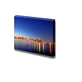 Toronto Cityscape Skyline Panorama at Dusk Over Lake with Colorful Light - Canvas Art Wall Art - 12" x 18"