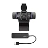 Logitech C920S HD Pro Webcam with Privacy Shutter Bundle with 4-Port 3.0 USB Hub (2 Items)