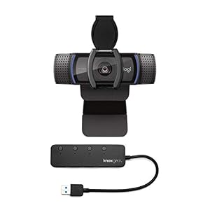 Logitech C920S HD Pro Webcam with Privacy Shutter Bundle with 4-Port 3.0 USB Hub (2 Items)
