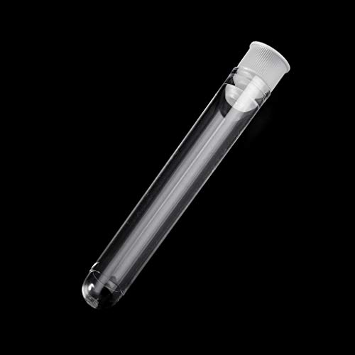 Forgun 10Pcs Plastic Test Tube with Cap,12x75mm U-Shaped Bottom Long Transparent Test Tube Lab Supplies