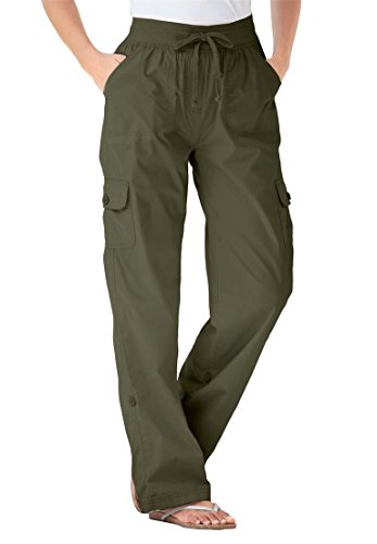 Women's Plus Size Petite Convertible Cargo Pants Dark Olive Green,20 Wp