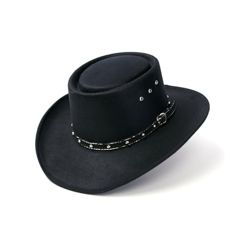 Western Faux Felt Gambler Cowboy Hat -Black L/XL