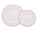 ÉLAN 120 Pack Rose Gold Rim Plastic Plates for 60 Guests | 60 Dinner and 60 Salad/Dessert Premium White Disposable Plates with an Elegant Rose Gold Rim | Ideal for Parties (120, Rose Gold)