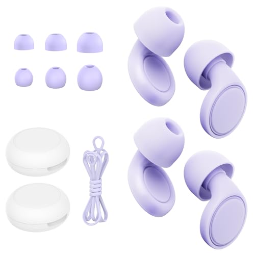 Jayine 2 Pairs Ear Plugs for Sleeping, Soft Full Silicone Ear Plugs for Noise Reduction 25dB, Reusable Hearing Protection Earplugs for Concert, Focus, Noise Sensitivity, 8 Ear Tips in S/M/L - Purple