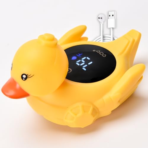 TKY Baby Bath Thermometer with Floating Toys - Digital Water & Room Temperature Monitor, Rechargeable Thermometer with Alerts for Newborn Bath Essentials, Infant Safety