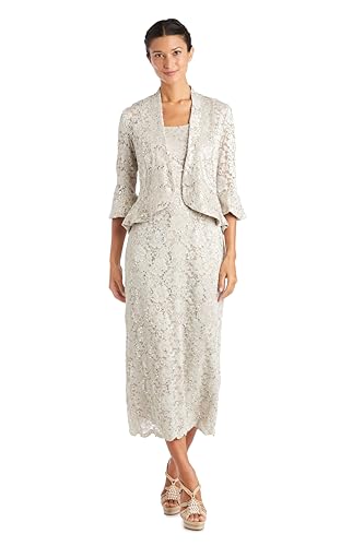 R&M Richards Women's Floral Lace Dress & Matching Bolero Jacket Set - Cocktail…