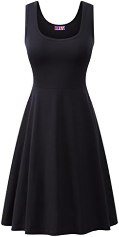 HHLJ Women's Solid Color Basic Scoop O Neck Sleeveless Essential Flared A-Line Beach Casual Tank Dress