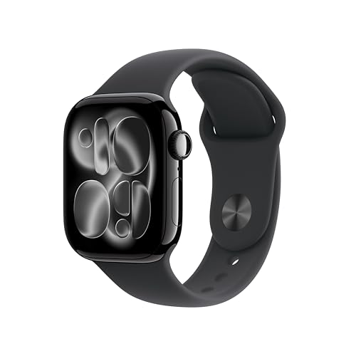 Watch Series 11 GPS con caja de aluminio en negro azabache de 42 mm y correa deportiva negra-Talla M/L.Calidad del Sueño,monitores de entreno y salud,pantalla siempre activa, resistencia al agua