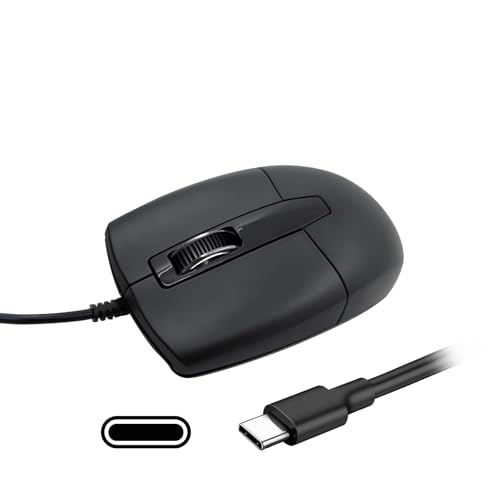 LOONASA USB C Wired Mouse, Type C Optical Mouse, Portable Silent Comfortable, for Laptop, Mac, MacBook, Android, PC, Black