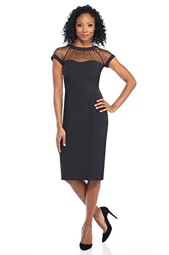 Maggy London Women's Illusion Cap-Sleeve Crepe Dress, Black, 2