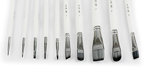 Art Paint Brushes Set for Acrylic Oil Watercolor, Artist Face and Body Professional Painting Kits with Synthetic Nylon Tips, 10 Pieces - White