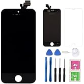 BAIGE, Compatible for iPhone 5 LCD Screen Replacement Screen Touch LCD Display Digitizer Assembly Touch Screen with Frame (Repair Tool Kit with Tempered Glass) (Black)