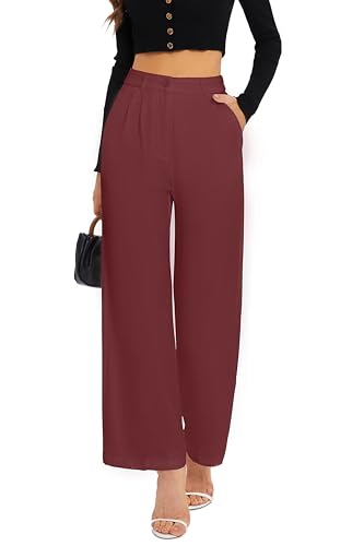 thumbnail image 2 of Women's High-Waisted Wide Leg Pants - Elastic Back, Pleated Front, Straight Leg Trousers For Work & Casual Wear 2 of 12