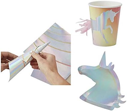 Ginger Ray Make a Wish Unicorn Theme Party Supplies Bundle for Birthday, Baby Shower, Bridal Party and Celebrations | Unicorn Shape Paper Plates, Cups and Napkins