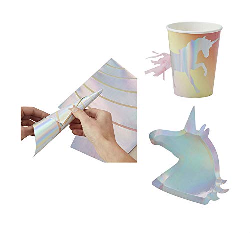 Ginger Ray Make a Wish Unicorn Theme Party Supplies Bundle for Birthday, Baby Shower, Bridal Party and Celebrations | Unicorn Shape Paper Plates, Cups and Napkins