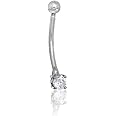 JewelStop 14K Solid White Gold Curved Barbell 3mm Round CZ Eyebrow Ring, 16 Gauge