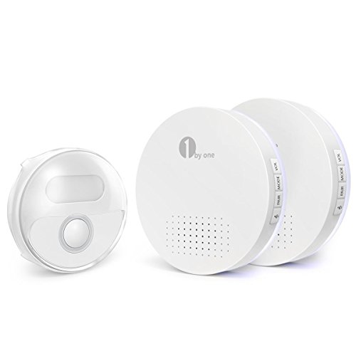 1byone Wireless Doorbell, Waterproof Door Chime Kit Operating at Over 500 Feet with LED Flash Battery-operated 2 Receivers and 1 Push Button , 36 Chimes, 6 Levels Volume, White