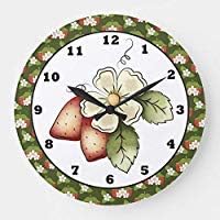 SLobyy Rustic Wall Clock 12" Wall Decor Strawberry Fruit Kitchen Wall Clock Wooden Decorative Round Clock Hanging Clock