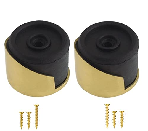 TERF® Polished Brass Door Stopper Floor Mounted Shielded 38mm Doorstop Including Fixing Screw - Pack of 2