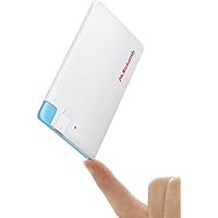 Ultra-Slim Ultra-Portable Ultra-Safe 2500mAh Wallet Pocket Power Card Power Bank, ONE-for-ALL External MINI Battery for Most Smart Phone and Digital Devices(White with Lightning Adapter)