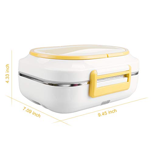 LOHOME Electric Heating Lunch Box Car Home Office Use Food Warmer Portable Bento Meal Heater with Stainless Steel Container 110V and 12V Dual Use (Yellow)