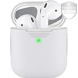 PodSkinz AirPods 2 & 1 Case [Front LED Visible] Protective Silicone Cover and Skin Compatible with Apple AirPods (Without Carabiner, White)