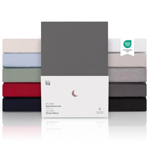 Blumtal® Premium Spannbettlaken 100x200 Boxspringbett Jersey 2er Set - Oeko-TEX zertifiziertes Bettlaken aus Baumwolle - Leintuch 100x200 Anthrazit