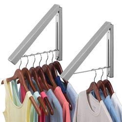 mDesign Set of 2 Dry Cleaning Hanger – Wall Mounted Clothes Hanger Ideal for Hanging Up Dry Cleaning – Small Clothes Rail Made from Durable Metal - Grey