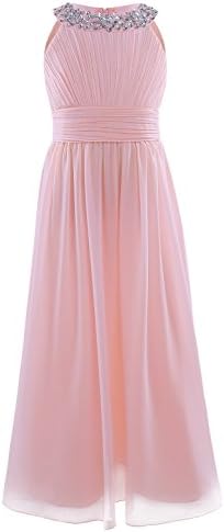 YiZYiFBeaded Neck Chiffon Flower Girl Dress Princess Summer Wedding Dance Ball Prom Evening Gowns