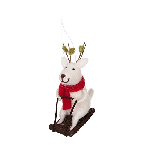 Midwest-CBK Sledding Reindeer and Mouse Wool Ornament