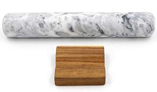 Kota Japan Premium 12" White Marble Rolling Pin | EFFORTLESS Dough Roller for Baking, Pastry, Pizza | STURDY WOOD BASE | Protect Countertops | Easy Clean | Stays Cool | Perfect Gift Wedding Registry!