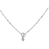 Silvadi Sterling Silver Toggle Paper Clip Chain Necklace with Heart Charm – Adjustable 16-18" Rhodium Plated Dainty Everyday Necklace with Lobster Claw