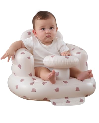 AGITVPS Inflatable Baby Seat for Babies 3-36 Months, Built in Air Pump Baby Chair Sit Me up Floor Seat for Baby, Bumbo Seat for Learning to Sit, Feeding, Camping (Bear with Tray)