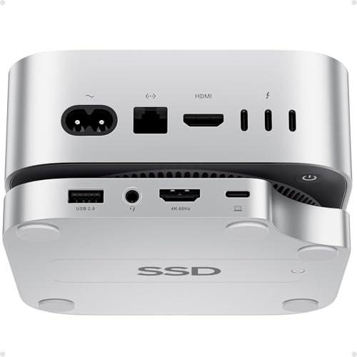 PULWTOP Mac mini M4 Dock mit 4TB SSD Enclosure (SSD Not Included),USB C Hub Zubehör für Mac mini 2024 M4 Pro mit HDMI 4K 60Hz, 3 x USB A 2.0, SD/TF, A