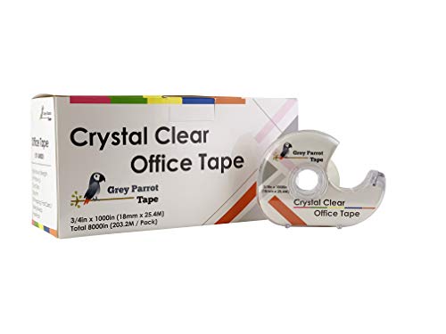 GreyParrot Tape Office Tape Clear Refill Rolls + Dispenser(8 Pack),(3/4" x 1000in/Pack). for Craft Jobs, Gift Wrapping, Clear(Transparent) Glossy Finish, Refillable
