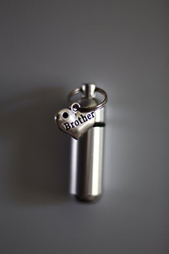 Cremation Urn Keepsake Necklace or key chain with a BROTHER Heart Charm - Includes 24" Stainless Steel Necklace, Free Extra Charm,Velvet Pouch, Fill Kit, Green, Red, Black, Silver, Blue & Purple Urns