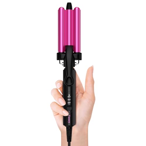 Mini Hair Crimper 3 Temperature Adjustable, 3 Barrel Curling Iron for Short Hair, Hair Waver for Women Beach Waves, 1/2 Inch Travel Size, Dual Voltage, Pouch Bag