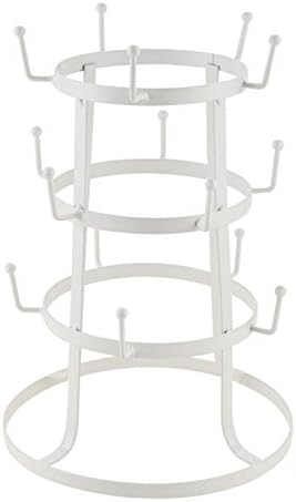 Leoneva Retro Rustic White Steel Cup Mug Tree Hanger Hook Drying Rack Organizer Stand (White)