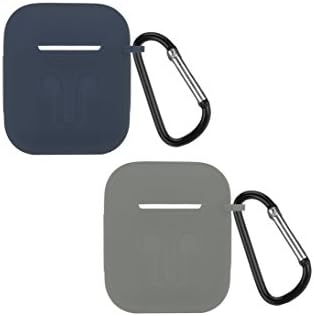 Juoos Airpods Case Shockproof Protective Silicone Skin Cover with Keychain Travel Carrying Box Case for Apple Air Pod Charging Case 2 PACK (Gray + Deep Blue)