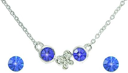 Diovanni "Double Heart Bow Dark Blue" Crystal Necklace Set