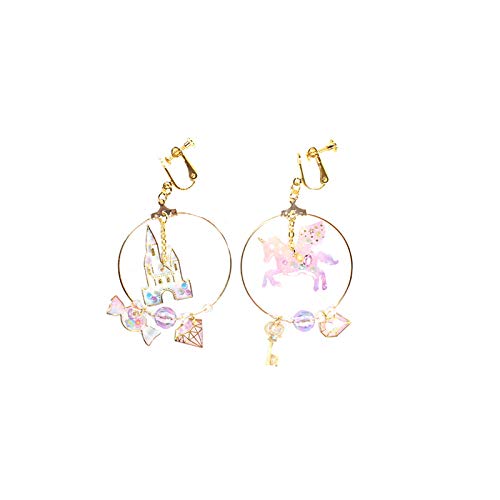Dangling Pink Unicorn Hoop Earrings for Girls 925 Silver Hypoallergenic (clips)