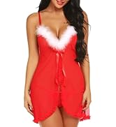 RSLOVE Women Christmas Lingerie Sexy Santa Lingerie Set Red Lingerie Babydoll Lace Chemise Sleepwear