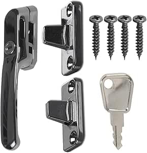 FixRello Fastener Casement Window Handle for Timber Surfaces | with Key, Mount/Wedge and Screws for Easily Installation and Security (4, Black)