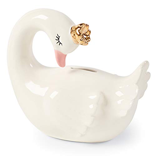 Mud Pie Sculpted Ceramic Swan Bank Nursery Decor, White/Grey