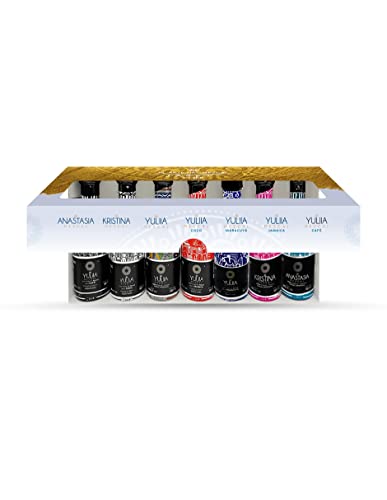 YULIIA Kit Estuche con 7 Botellas a Base de Mezcal - Incluye Espadín, Tepeztate, Tobalá y Sabores Maracuyá, Coco, Café y Jamaica, 50ml c/u