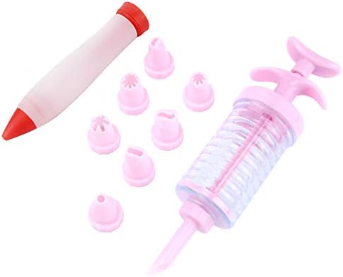 BAIYA Baking Cake Decorating Tool Nozzles Cookie Piping Syringe Kit Dessert Decorator Cake Decorating Tool Cake Icing Tool with Silicone Food Writing Pen, 9 Pieces, Pink BAIYA Baking Cake Decorating Tool Nozzles Cookie Piping Syringe Kit Dessert Decorator Cake Decorating Tool Cake Icing Tool with Silicone Food Writing Pen, 9 Pieces, Pink