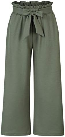 Women's Elastic Waist Solid Palazzo Casual Wide Leg Pants with Pockets